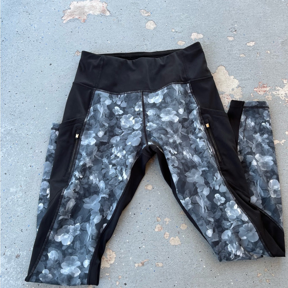 Athleta Floral Black and Gray Leggings
